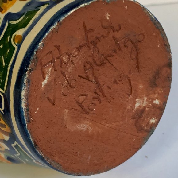 VTG Pitcher Portugal Handcrafted Blue Lemon Redware Pottery Hand Painted Thrown - Picture 3 of 6